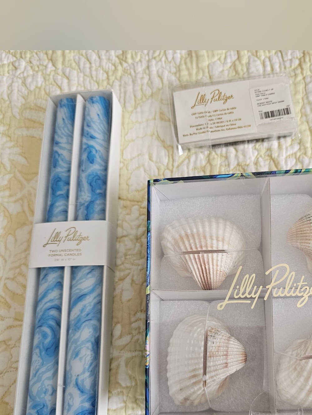 Lilly Pulitzer Place Cards, Shell Place Card Holder,  Candles
